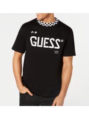 Guess J Balvin Vibras Checkered Board Crew Shirt Black white mens